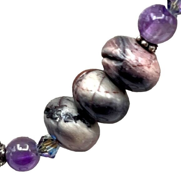 Handcrafted Purple Stone Beaded Necklace & Bracelet Set With Glass & Amethyst - Picture 6 of 12